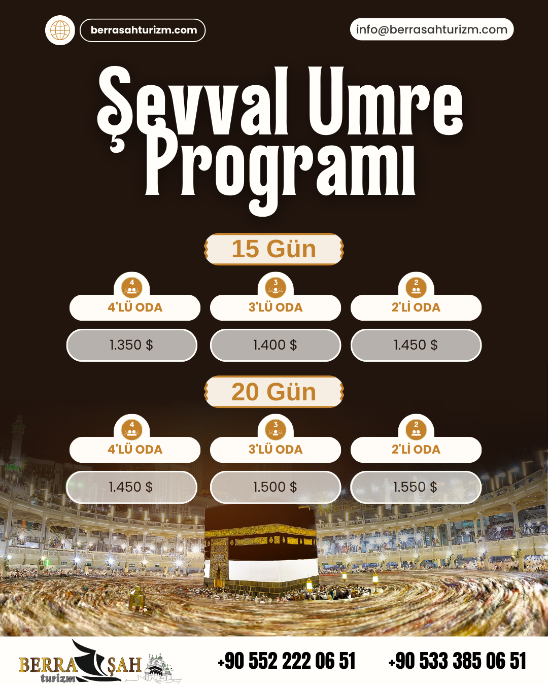 Şevval Umre Programı 2026 | 15 ve 20 Günlük Umre Turları